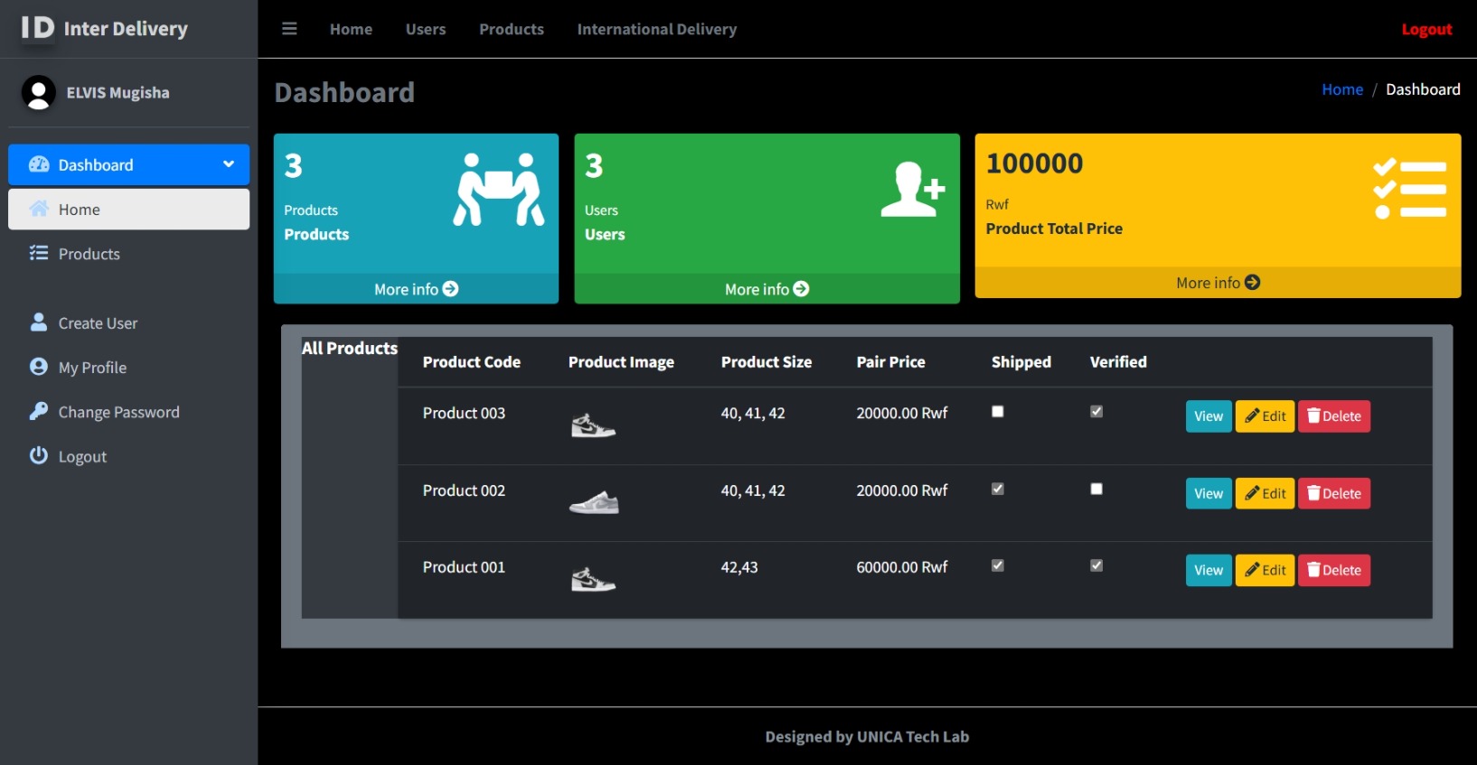 InterDelivery (Dashboard)